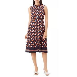 HOBBS London Women’s Suzanna Navy Geometric Belted Shirt Dress size 6